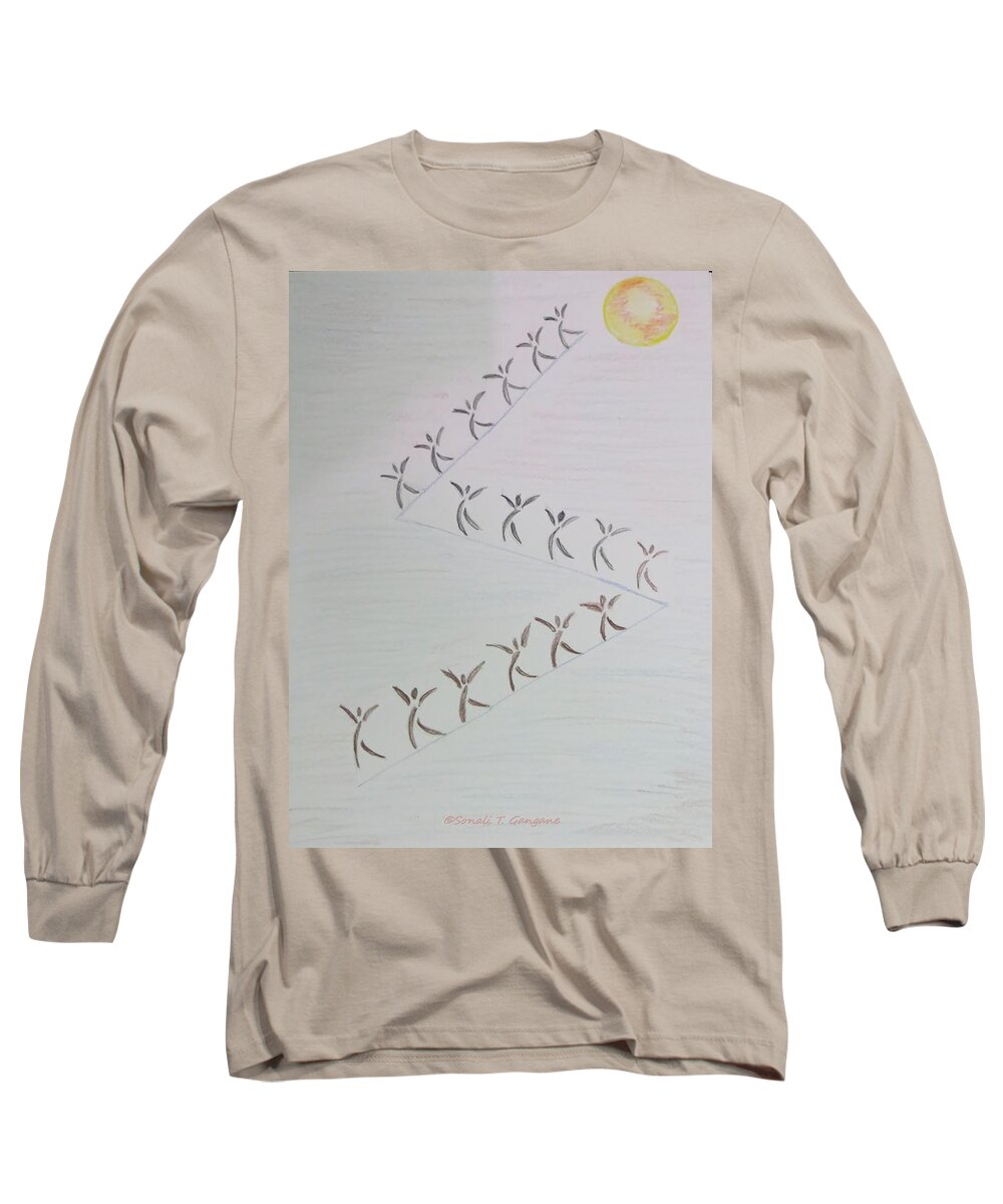 Ascent Of People Towards Space Long Sleeve T-Shirt featuring the drawing The Ascent by Sonali Gangane