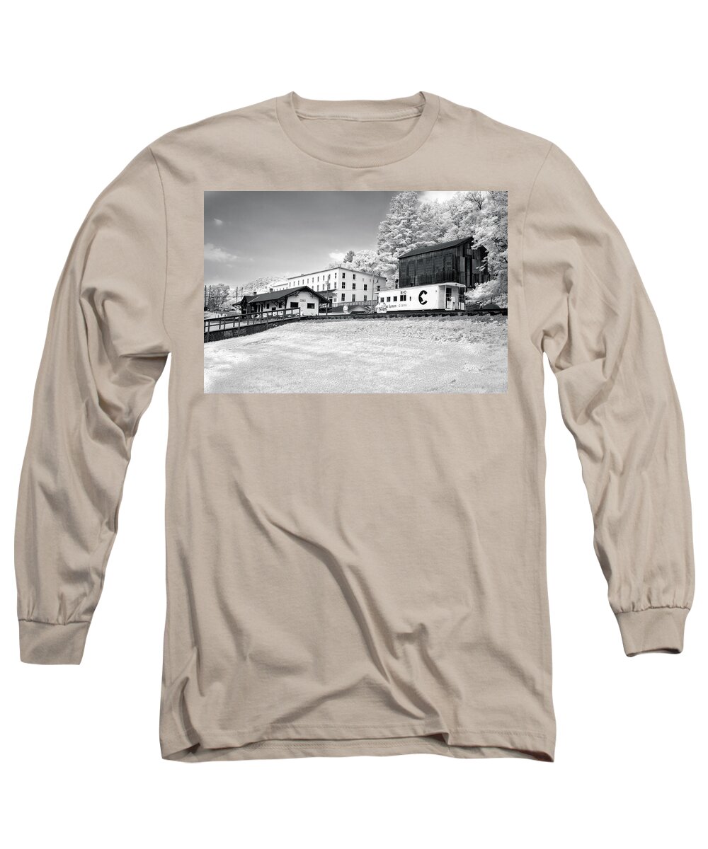Train Depot Long Sleeve T-Shirt featuring the photograph Train Depot by Mary Almond