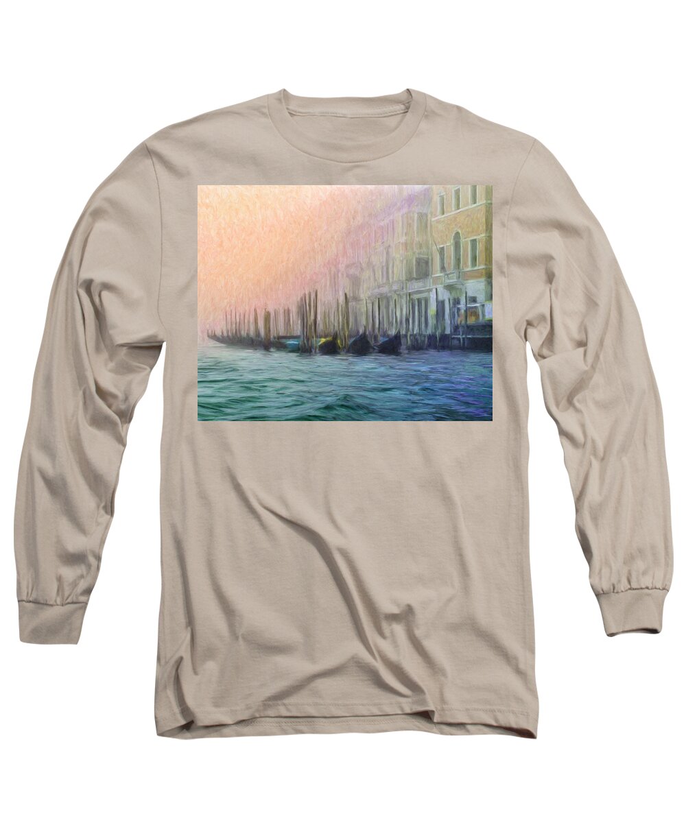 Venetian Long Sleeve T-Shirt featuring the painting Venetian Gondolas by Dominic Piperata