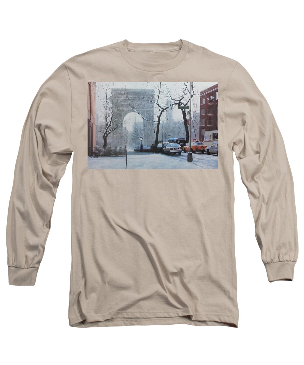 New York City Long Sleeve T-Shirt featuring the painting Washington Square by Diane Romanello