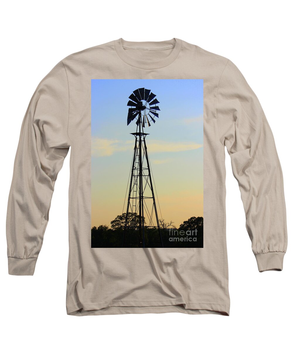 Windmill Long Sleeve T-Shirt featuring the photograph Windmill At Dusk by Kathy White