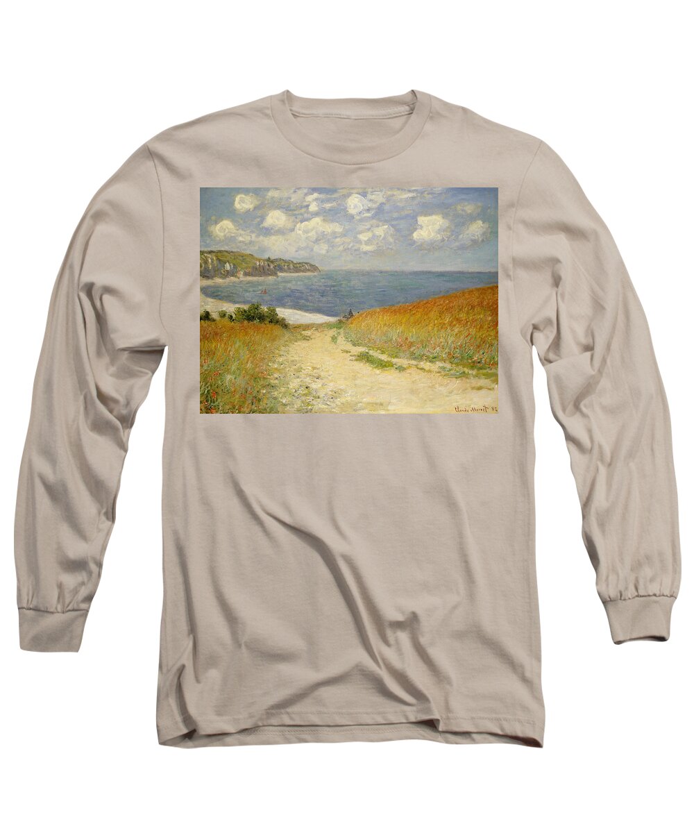 Monet Long Sleeve T-Shirt featuring the painting Path in the Wheat at Pourville by Claude Monet