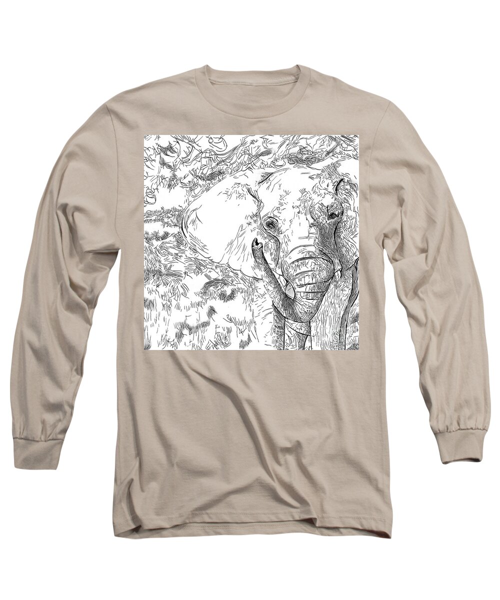  Long Sleeve T-Shirt featuring the drawing 02 of 30 Elephant by Denise Deiloh