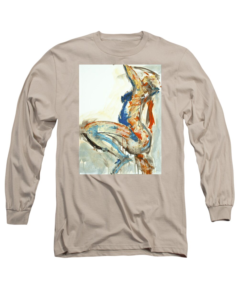 Gesture Long Sleeve T-Shirt featuring the painting 04958 Suddenly by AnneKarin Glass