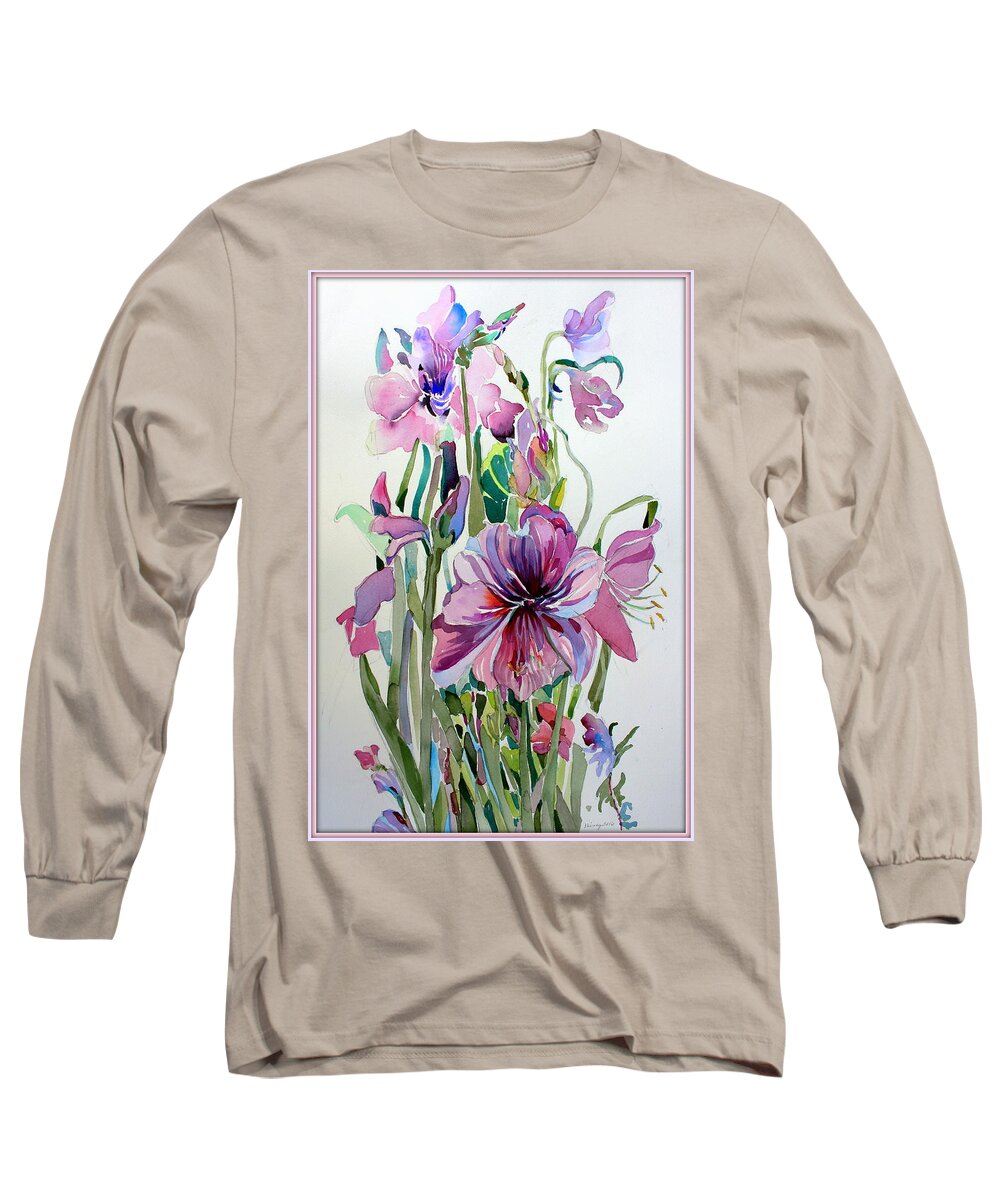 Amaryllis Long Sleeve T-Shirt featuring the painting Amaryliss #1 by Mindy Newman