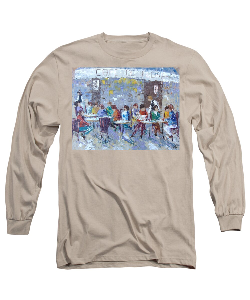 Provence Long Sleeve T-Shirt featuring the painting Cafe de Flore Paris #1 by Frederic Payet