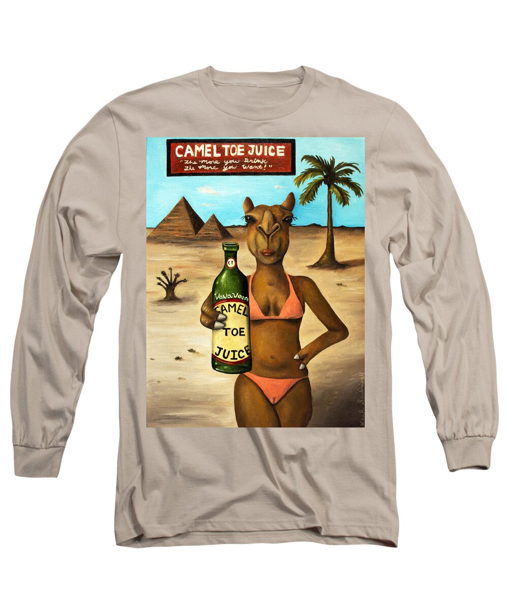 Camel Long Sleeve T-Shirt featuring the painting Camel Toe Juice #1 by Leah Saulnier The Painting Maniac