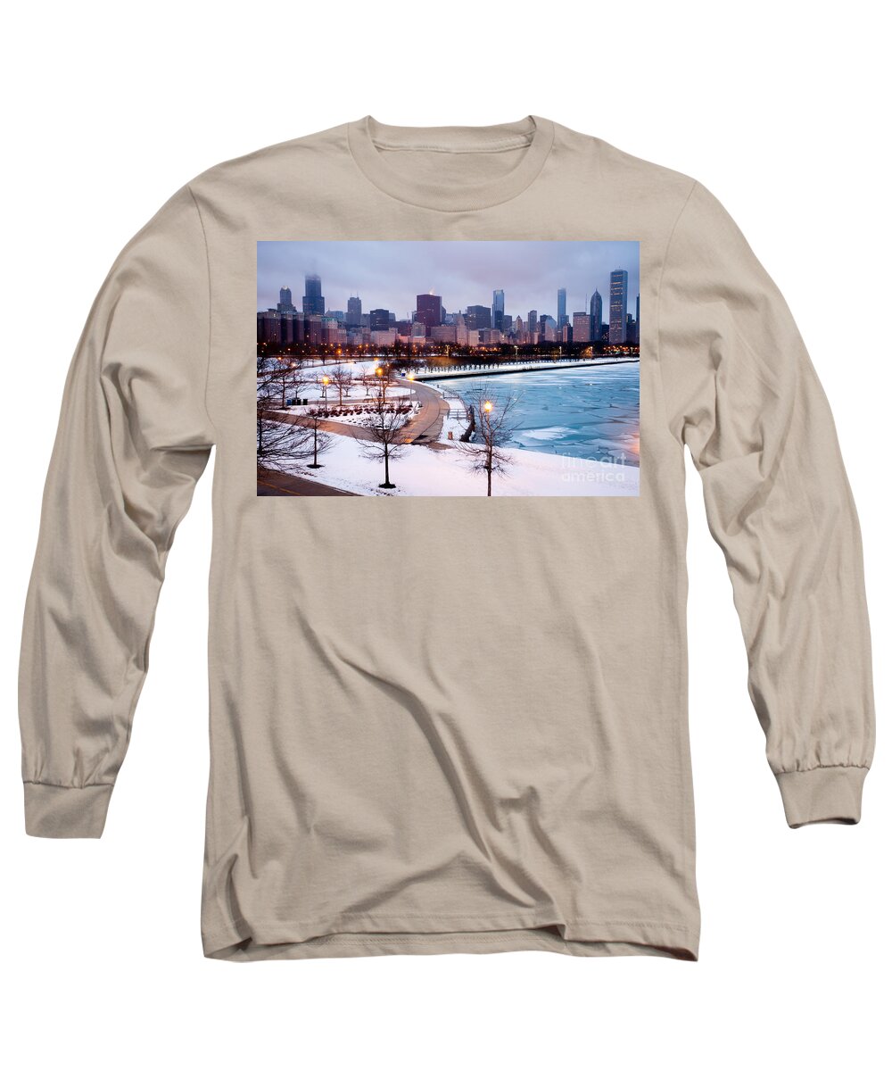 America Long Sleeve T-Shirt featuring the photograph Chicago Skyline in Winter #1 by Paul Velgos