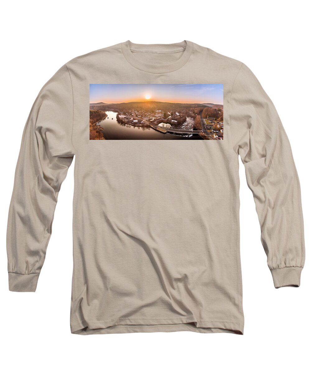 Collinsville Long Sleeve T-Shirt featuring the photograph Colinsville, Connecticut Sunrise Panorama #1 by Mike Gearin