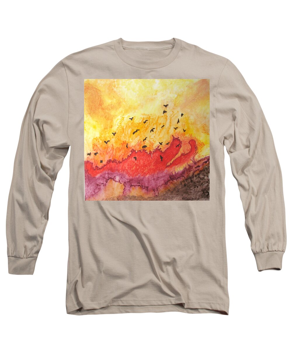 Birds Long Sleeve T-Shirt featuring the painting Fire Birds by Patricia Arroyo