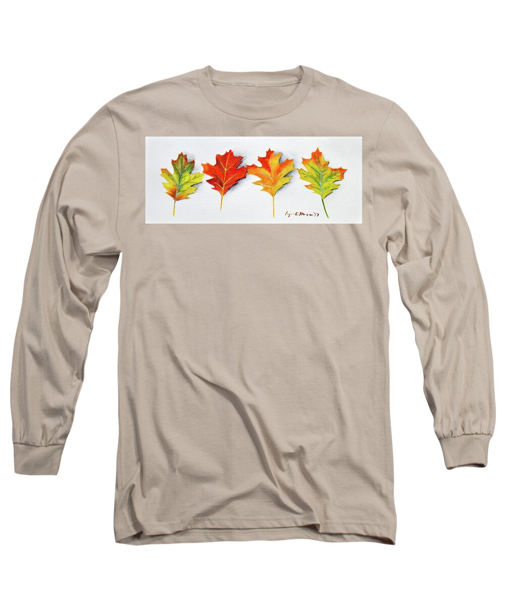 Fall Long Sleeve T-Shirt featuring the painting Four Autumn Leaves #1 by Lynn Hansen