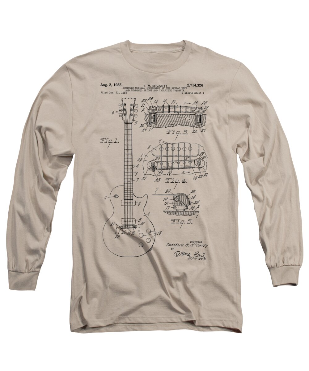 Les Paul Long Sleeve T-Shirt featuring the photograph Les Paul Guitar patent from 1955 #2 by Chris Smith