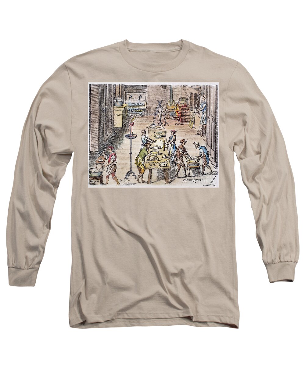 16th Century Long Sleeve T-Shirt featuring the photograph PASTA MAKING, 16th CENTURY #1 by Granger