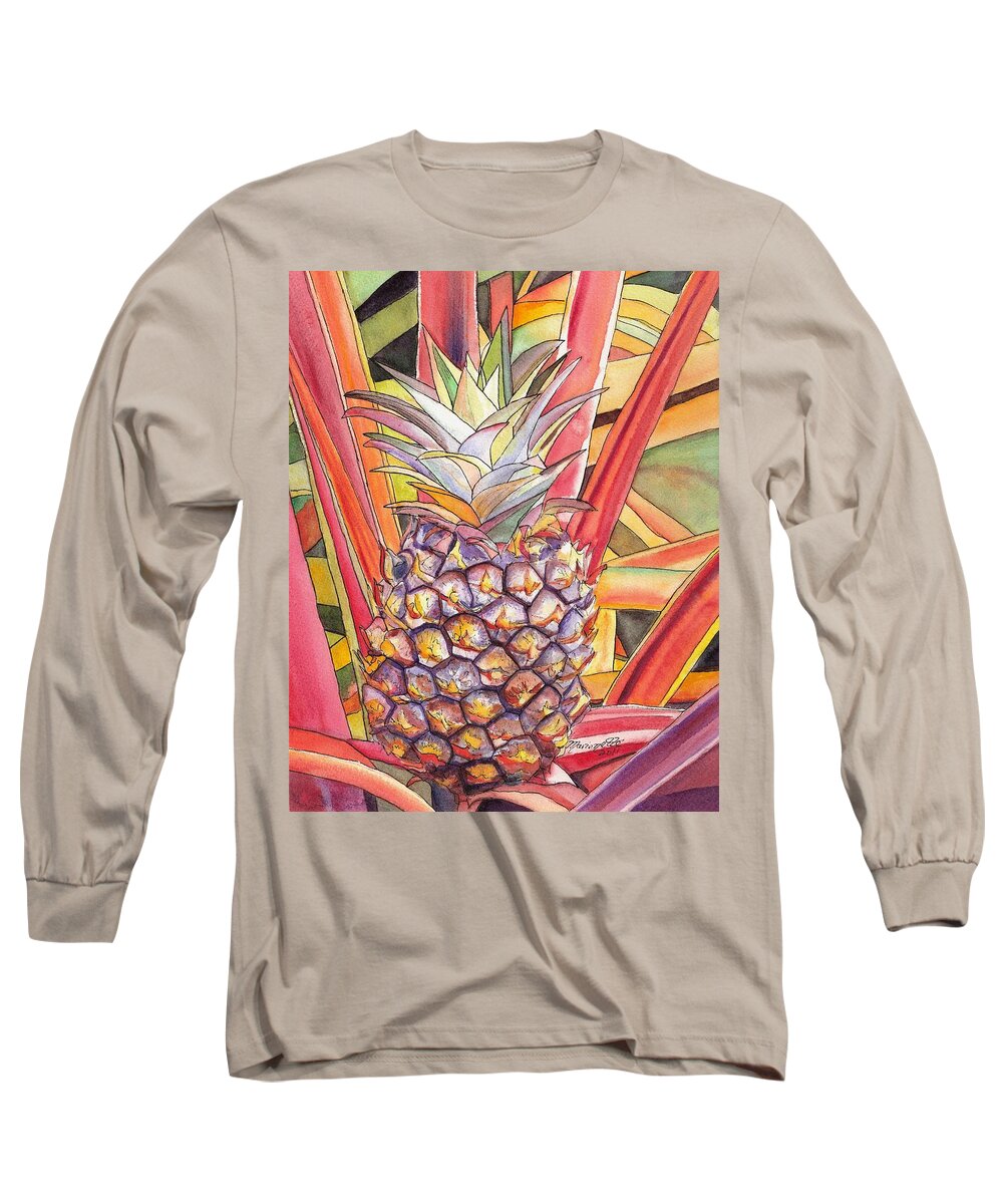 Pineapple Long Sleeve T-Shirt featuring the painting Pineapple by Marionette Taboniar