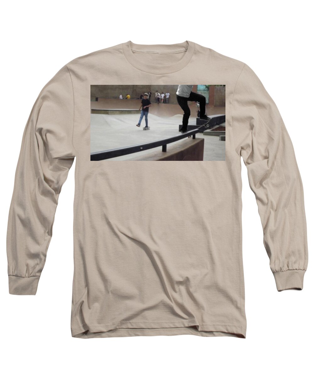 Skateboarding Long Sleeve T-Shirt featuring the digital art Skateboarding #1 by Super Lovely