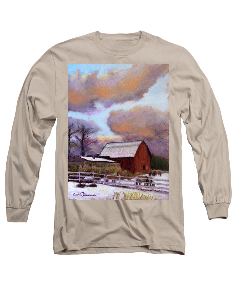 Horses Long Sleeve T-Shirt featuring the painting Suppertime in Durham #1 by David Zimmerman