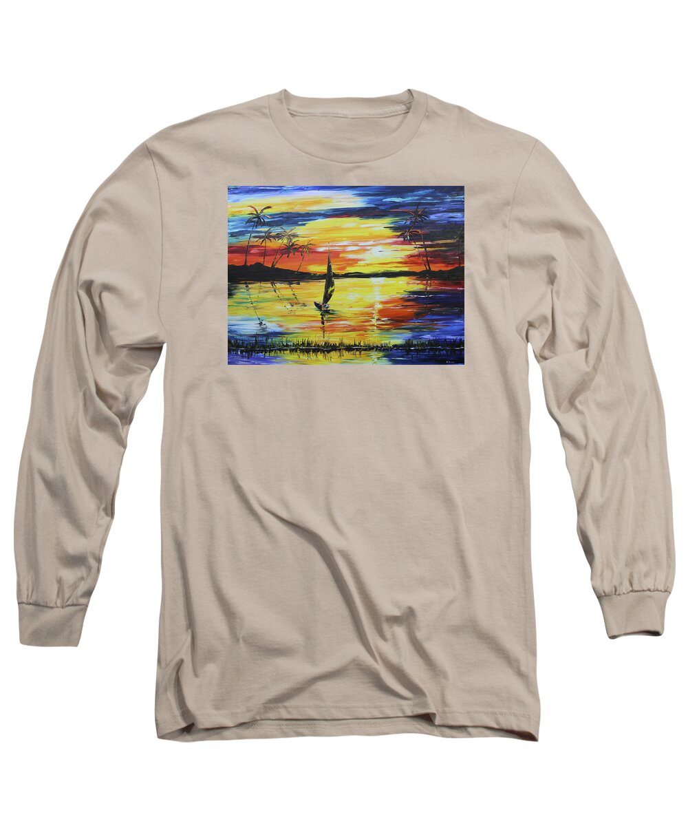 Caribbean House Long Sleeve T-Shirt featuring the painting Tropical Sunset #2 by Kevin Brown