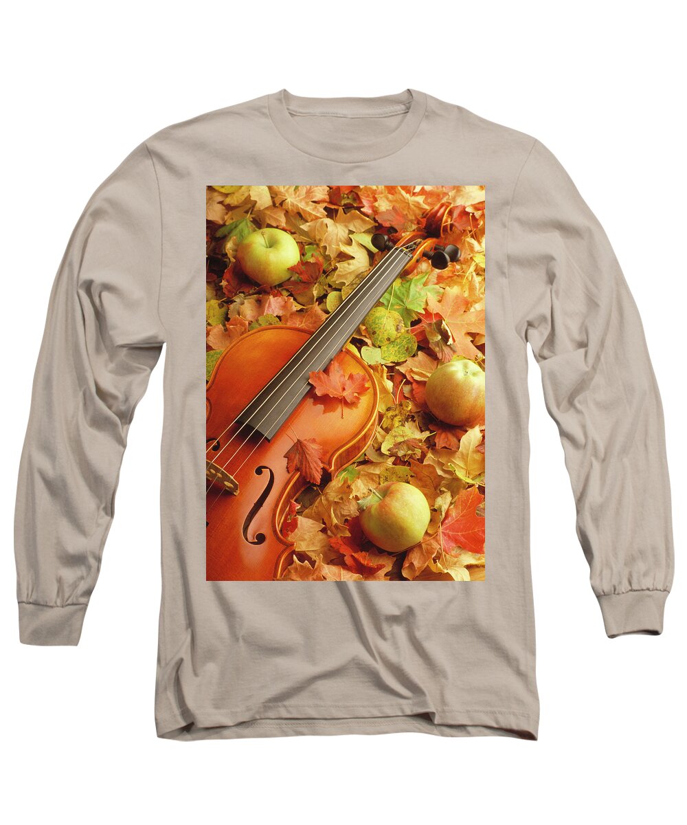 Photograph Long Sleeve T-Shirt featuring the photograph Violin with Fallen Leaves #1 by Douglas Pulsipher