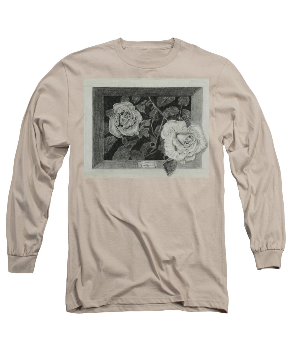 Rose Long Sleeve T-Shirt featuring the drawing 2 White Roses by Quwatha Valentine