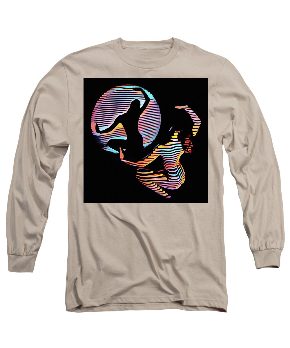 Shadow Long Sleeve T-Shirt featuring the digital art 2039s-MAK Female Figure in Spotlight rendered in Composition style by Chris Maher