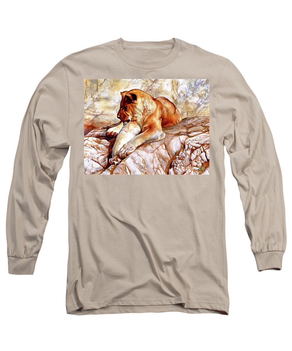 Lion Long Sleeve T-Shirt featuring the painting #232 Sleeping Lioness #232 by William Lum