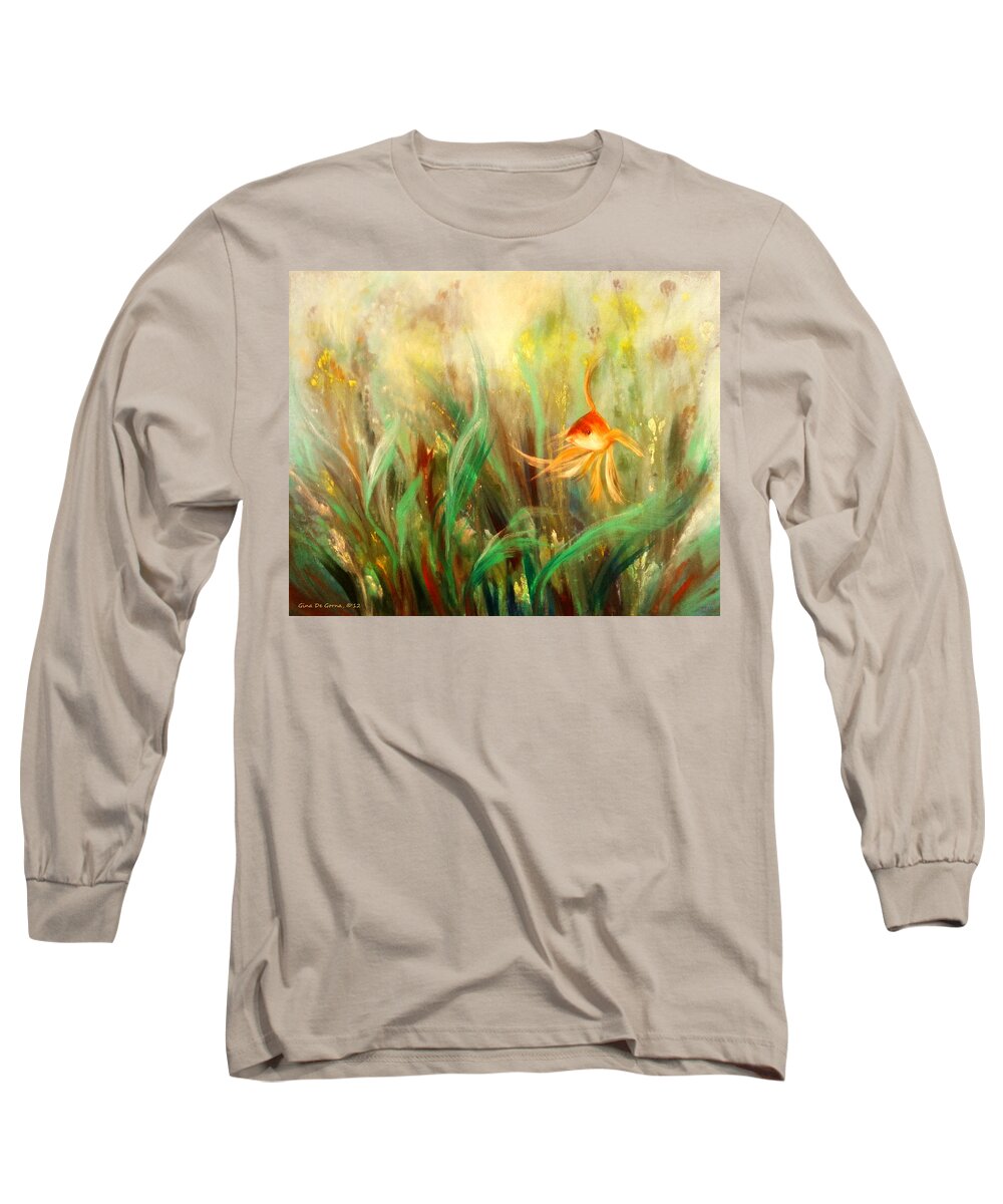 Fish Long Sleeve T-Shirt featuring the painting Gold Fish #3 by Gina De Gorna