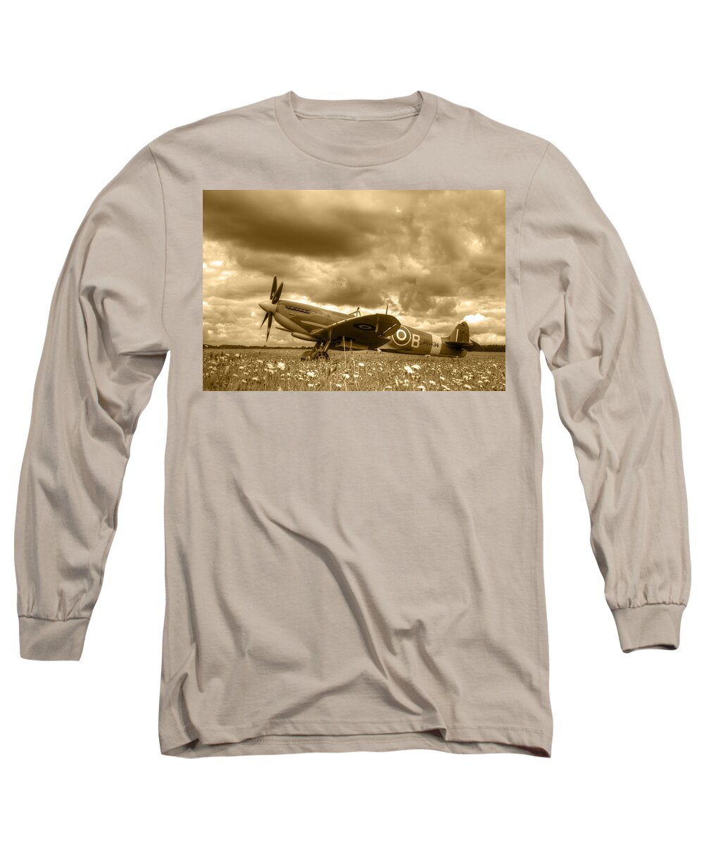 Spitfire Long Sleeve T-Shirt featuring the photograph Spitfire Mk IXB #4 by Chris Day