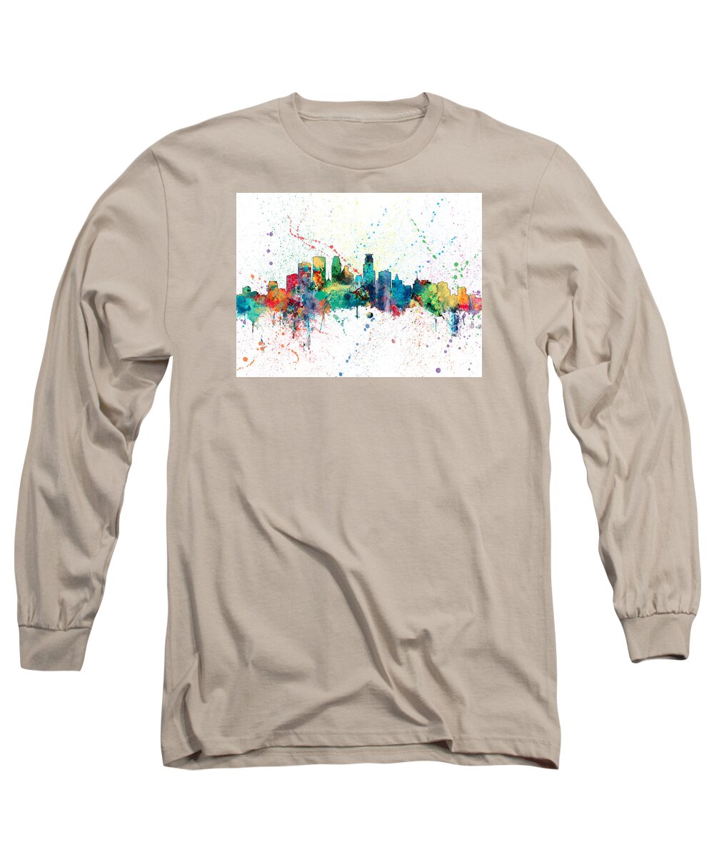 United States Long Sleeve T-Shirt featuring the digital art Minneapolis Minnesota Skyline #5 by Michael Tompsett