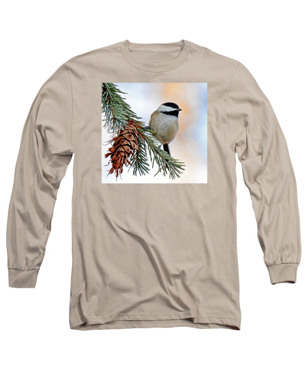 Chickadee Long Sleeve T-Shirt featuring the photograph A Christmas Chickadee by Rodney Campbell