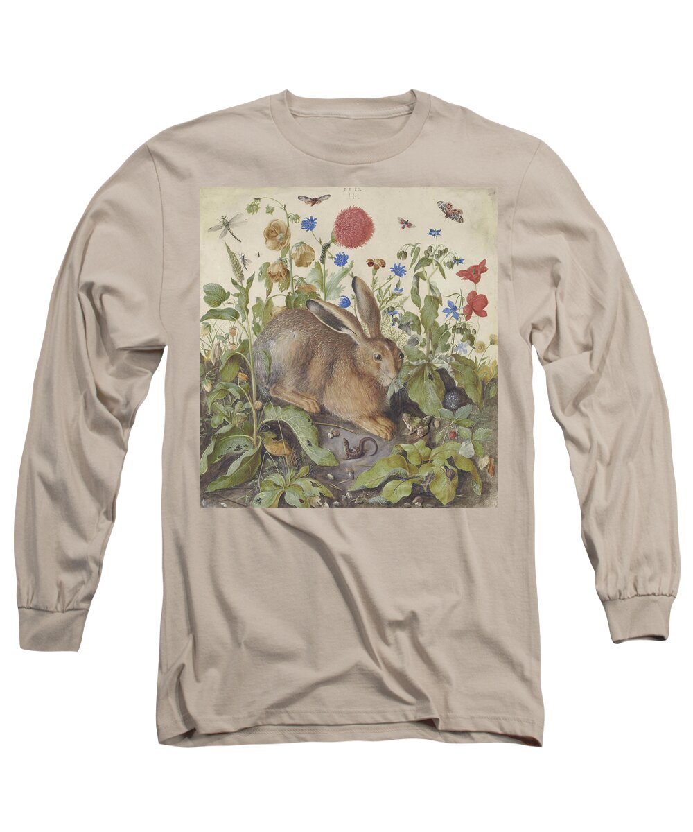 Hare Long Sleeve T-Shirt featuring the painting A Hare Among Plants by Hans Hoffman