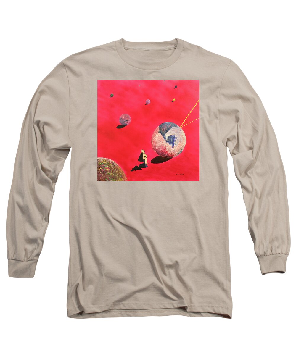 Modern Art Long Sleeve T-Shirt featuring the painting A Lot To Think About by Thomas Blood