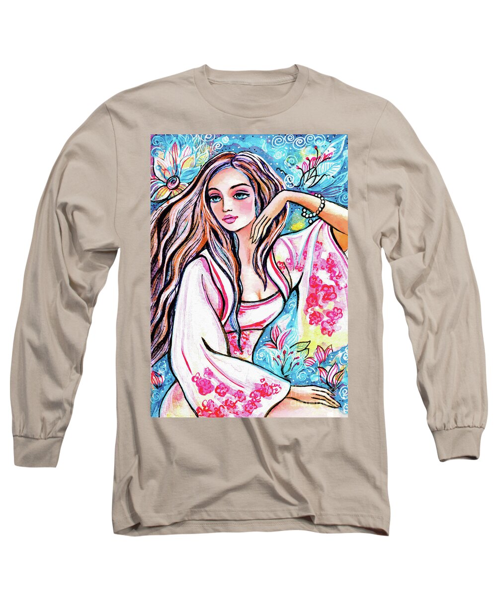 Asian Woman Long Sleeve T-Shirt featuring the painting A Moment for a Dream by Eva Campbell