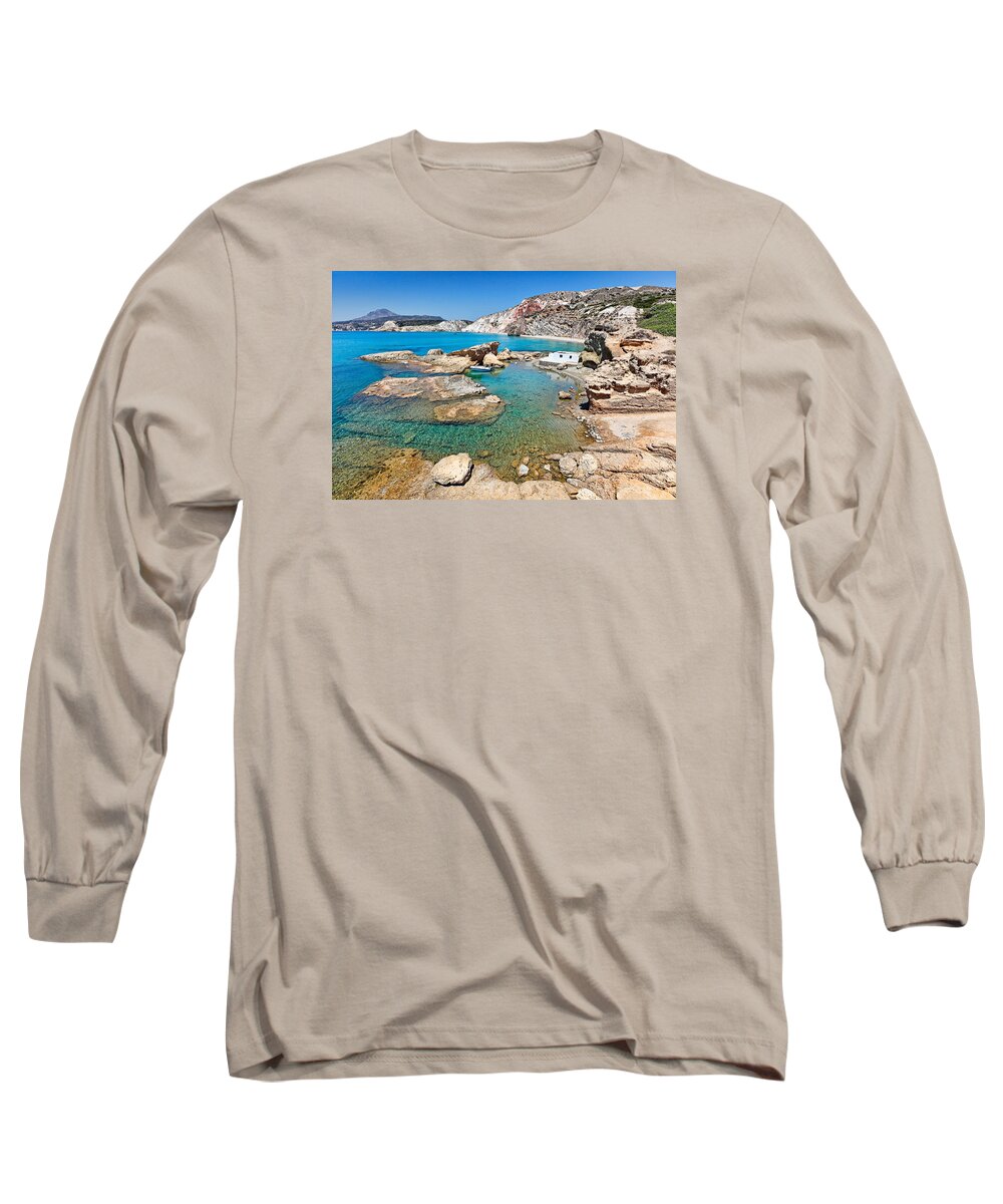 Milos Long Sleeve T-Shirt featuring the photograph A port near Fyriplaka in Milos - Greece by Constantinos Iliopoulos