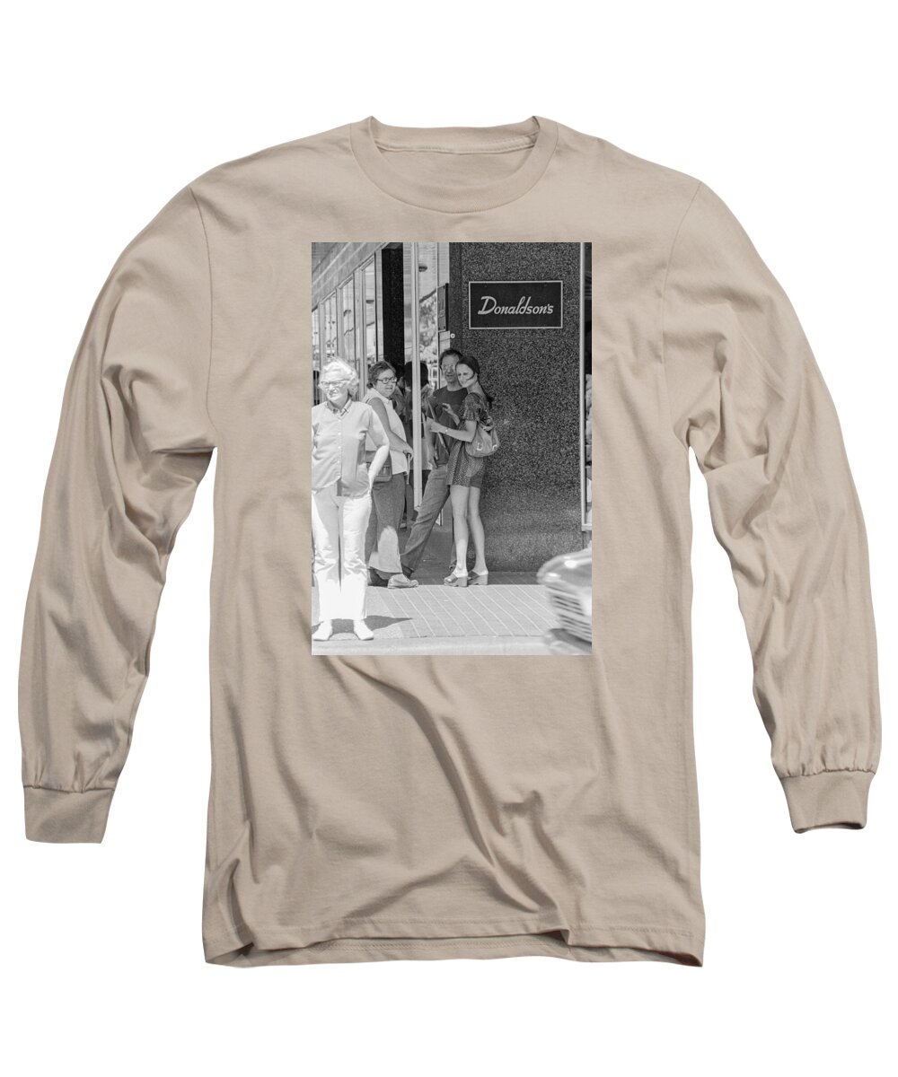 Actions Long Sleeve T-Shirt featuring the photograph A sidewalk conference by Mike Evangelist
