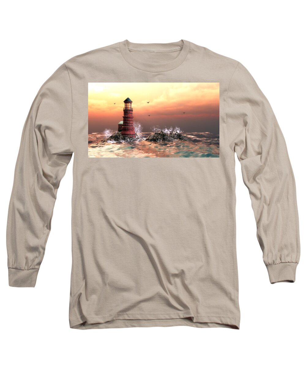 Lighthouse Long Sleeve T-Shirt featuring the digital art A storm is coming by John Junek