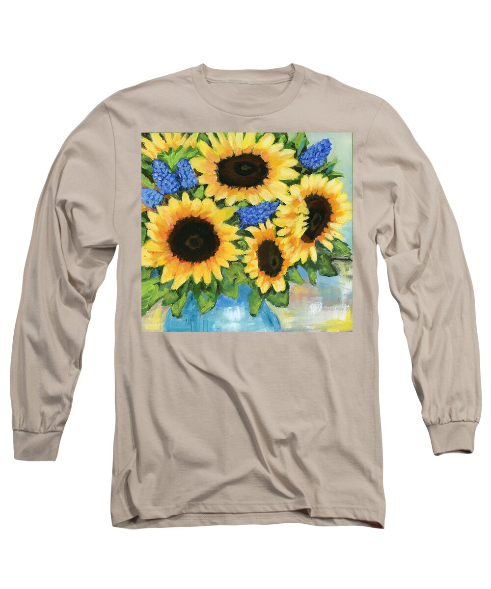 Sunflowers Long Sleeve T-Shirt featuring the painting A Sunny Arrangement by Debbie Brown