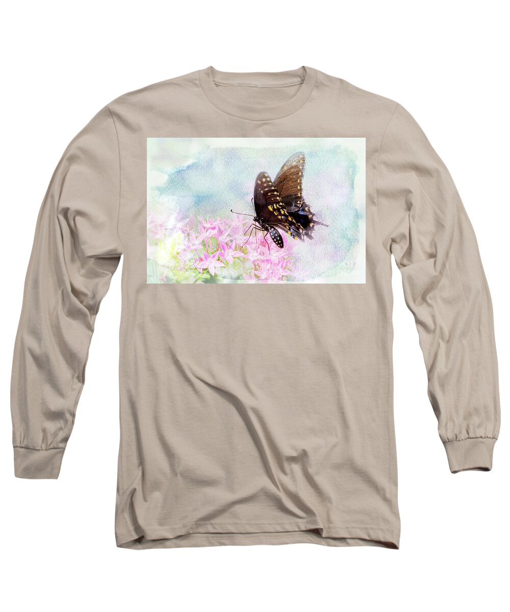 Pipevine Swallowtail Butterfly Long Sleeve T-Shirt featuring the digital art A Touch of Heaven by Betty LaRue