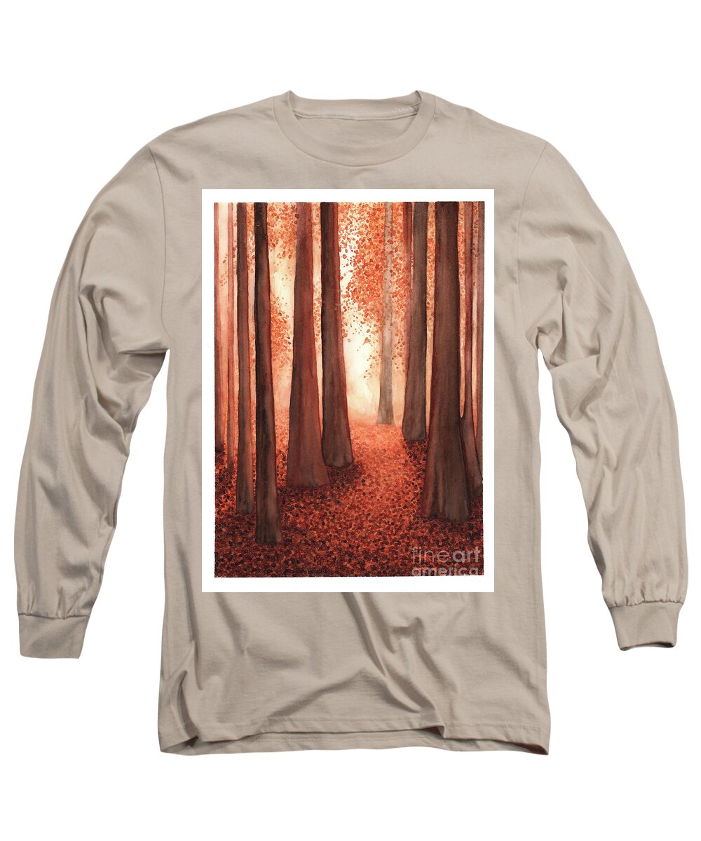 Redwoods Long Sleeve T-Shirt featuring the painting A Walk in the Redwoods by Hilda Wagner