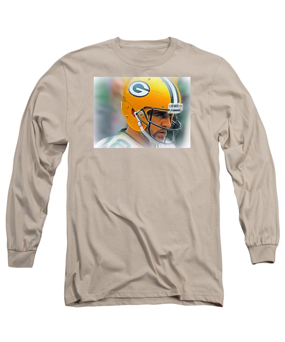 Aaron Rodgers Long Sleeve T-Shirt featuring the photograph Aaron Rodgers by Kay Novy