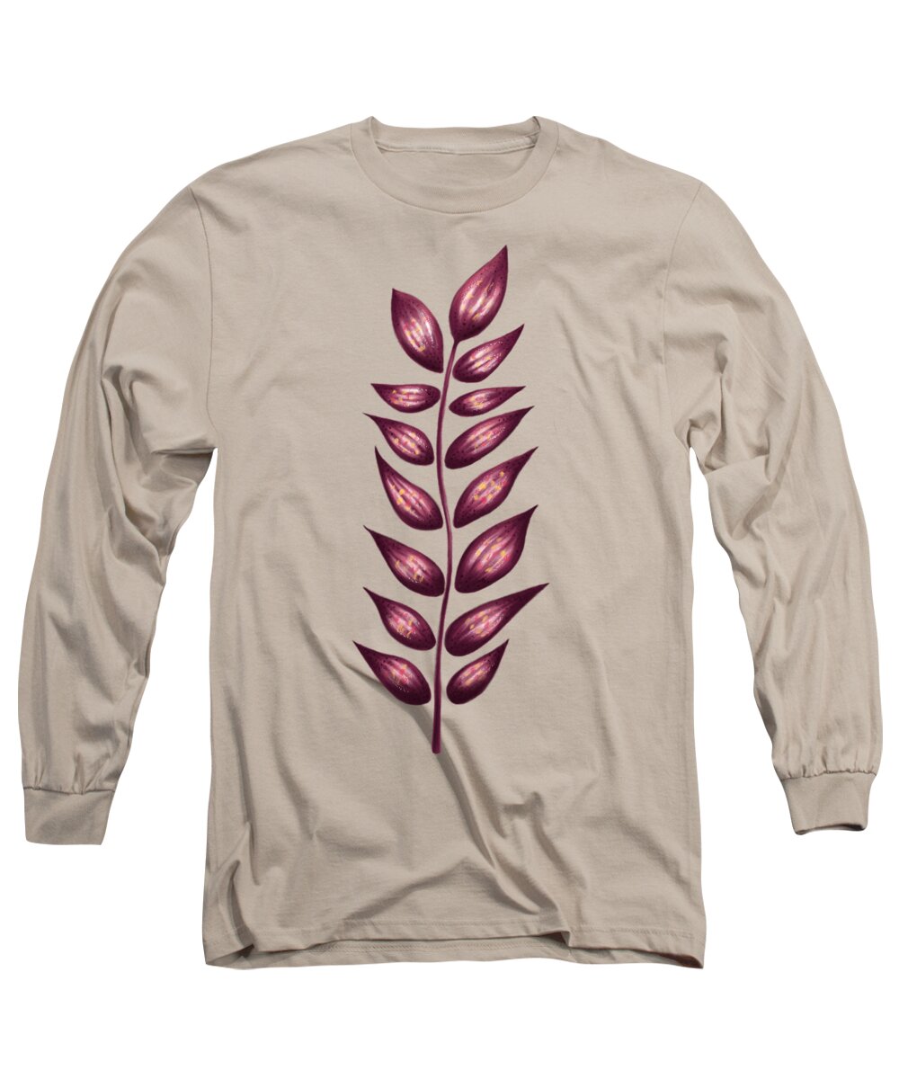 Flower Long Sleeve T-Shirt featuring the digital art Abstract Plant With Pointy Leaves In Purple And Yellow by Boriana Giormova
