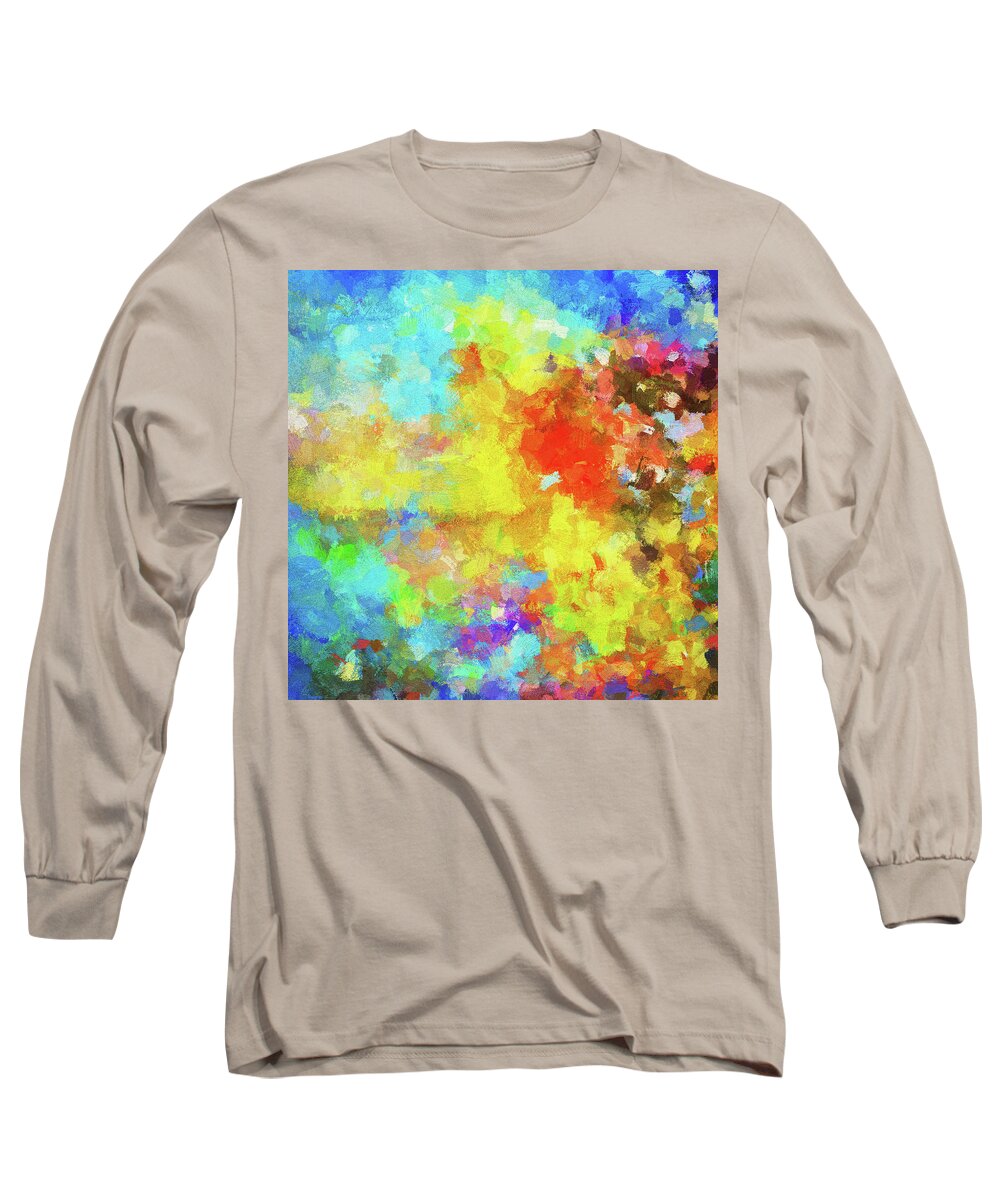 Abstract Long Sleeve T-Shirt featuring the painting Abstract Seascape Painting with Vivid Colors by Inspirowl Design