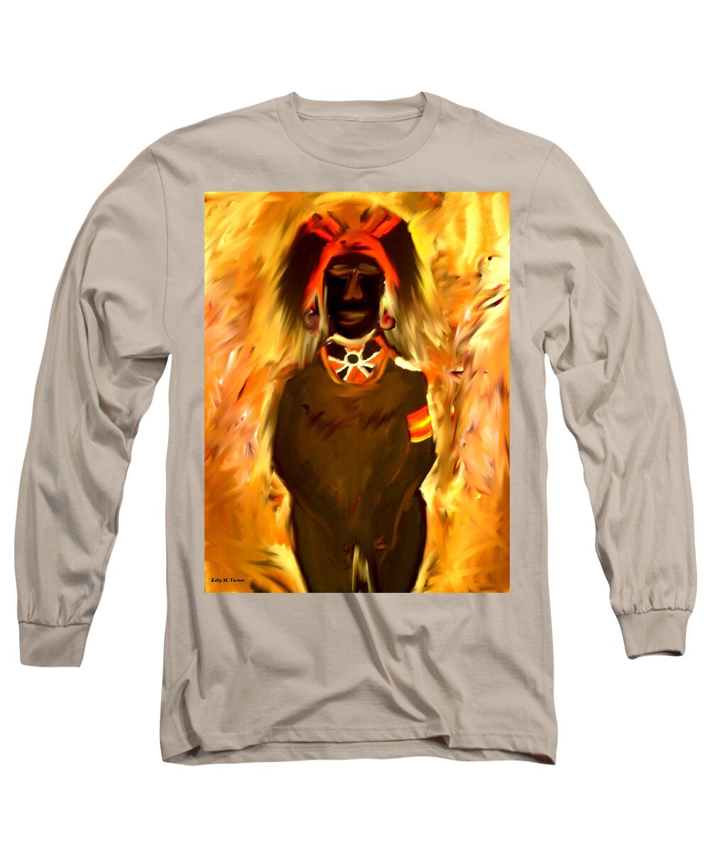 African Long Sleeve T-Shirt featuring the painting African Warrior by Kelly M Turner