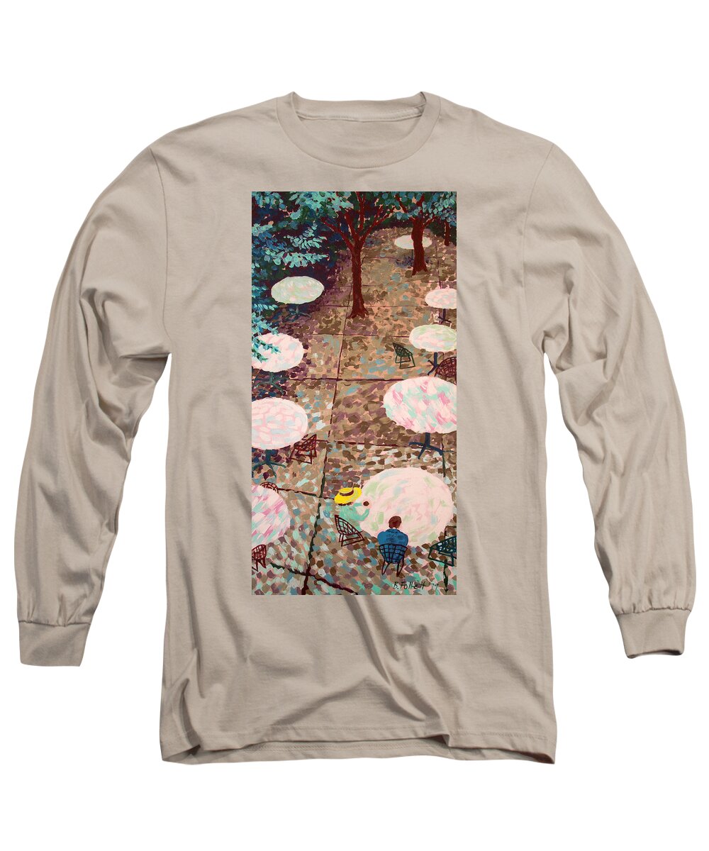 Bonnie Follett Long Sleeve T-Shirt featuring the painting Afternoon Coffee in New York City by Bonnie Follett