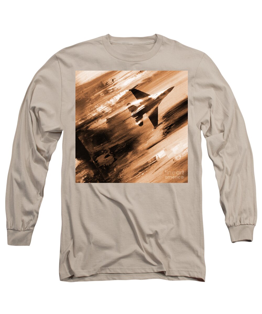 F-16 Long Sleeve T-Shirt featuring the painting Air craft 021 by Gull G