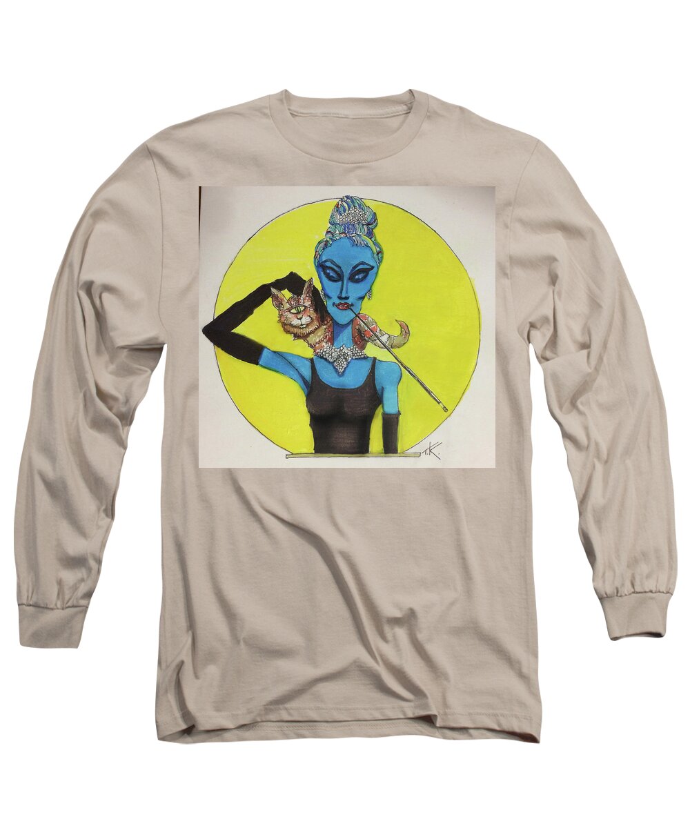 Breakfast At Tiffany's Long Sleeve T-Shirt featuring the painting Alien at Tiffany's by Similar Alien
