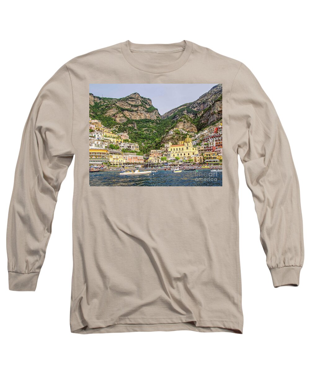 Amalfi Coast Long Sleeve T-Shirt featuring the photograph Amalfi Coast. View from the sea by Maria Rabinky