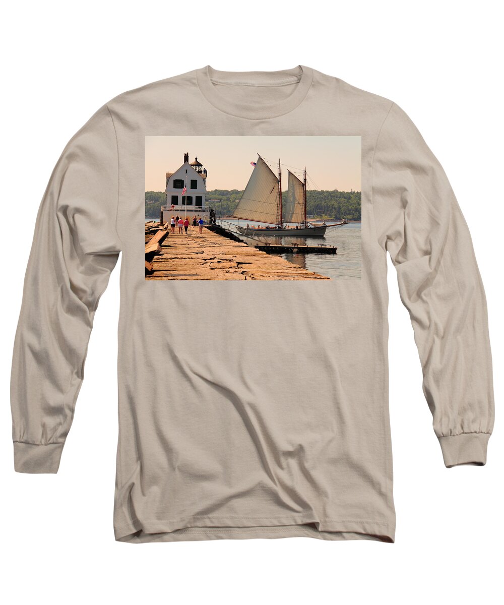 Seascape Long Sleeve T-Shirt featuring the photograph American Eagle At The Lighthouse by Doug Mills