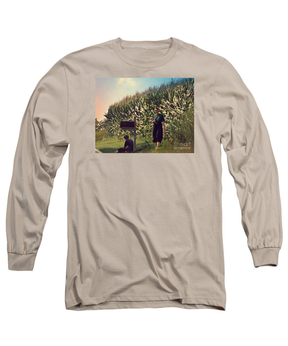 Amish Long Sleeve T-Shirt featuring the photograph Amish Girls Watermelon Break by Beth Ferris Sale