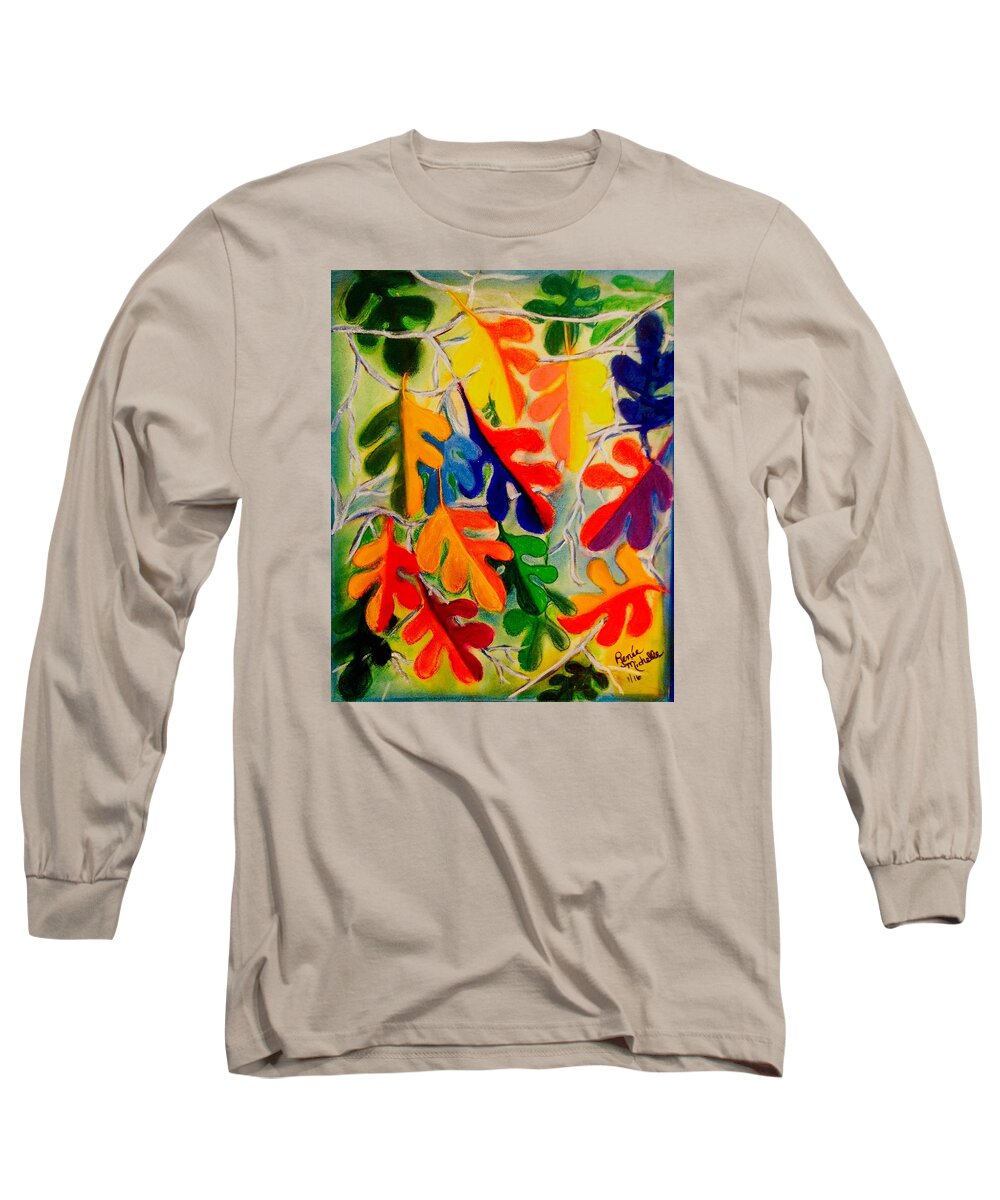 Leaves Long Sleeve T-Shirt featuring the painting An Abstract of Autumn Oak Leaves by Renee Michelle Wenker