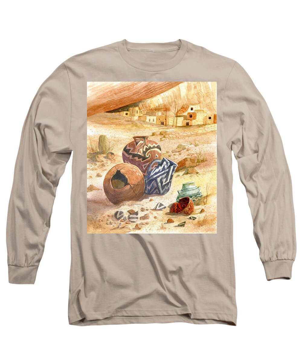 Anasazi Long Sleeve T-Shirt featuring the painting Anasazi Remnants by Marilyn Smith